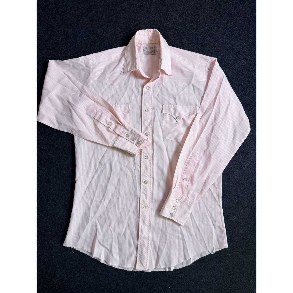 Vintage H Bar C Longtail Ranchwear Pink Western Pearl Snap Shirt Made USA Medium